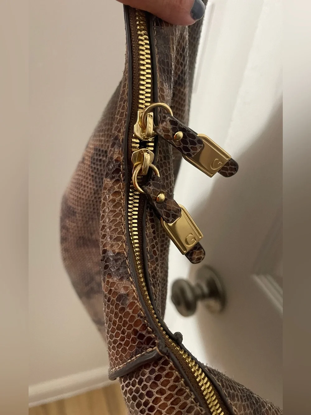 G.I.L.I Got It Love it Milano Large Brown Black Python Embossed Leather Hobo Bag